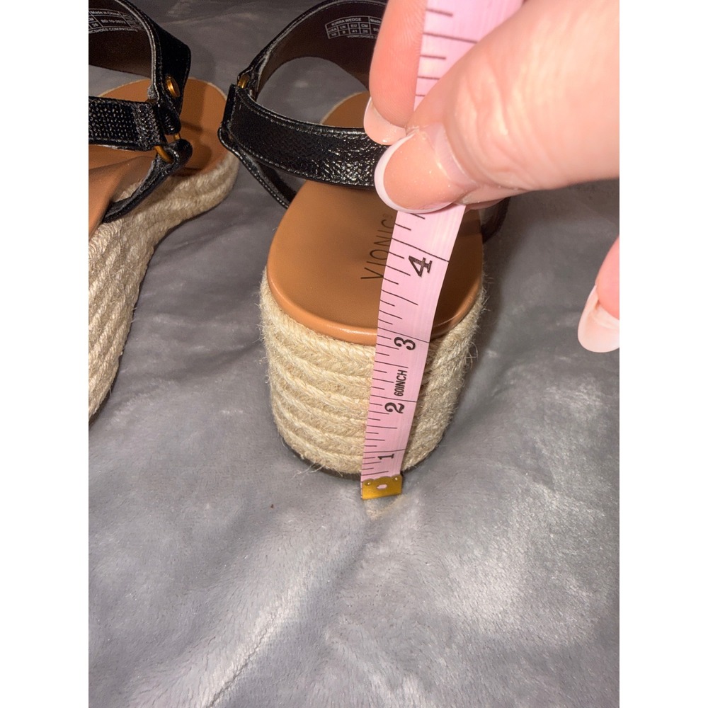 Vionic Wedge Black Leather Espadrille‎ Sandals Womens 10 - Picture 8 of 9